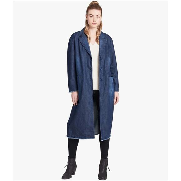 Levi's Women's Long Button-Front Jacket Denim Duster Dark Blue Size Medium NWOT - Picture 1 of 10